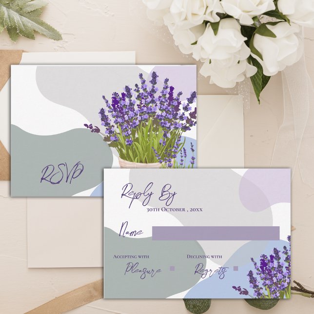 Cartão RSVP Lavandas Elegantes no Casamento Floral de Cesta (Elegant Lavender Stems in Basket Floral Wedding RSVP Card)
