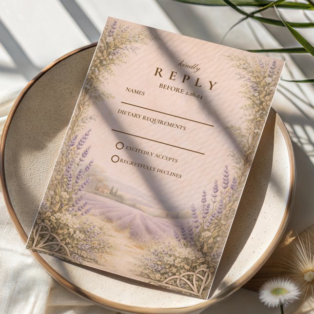 Cartão RSVP Lavender Field Countryside Wedding (Criador carregado)