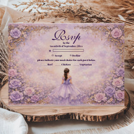 Cartão RSVP Lavender Rose Fairytale Quinceañera