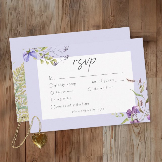Cartão RSVP Lavender Wildflower Garden Romantic Wedding (Criador carregado)