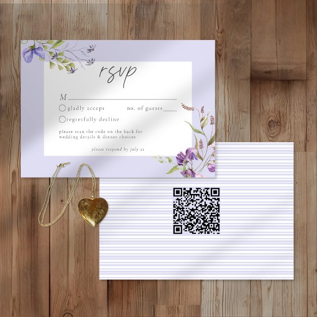 Cartão RSVP Lavender Wildflower Garden Romantic Wedding QR (Criador carregado)