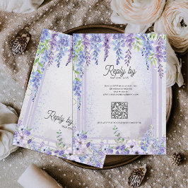 Cartão RSVP Lavender Wisteria Floral Arch QR Code Wedding