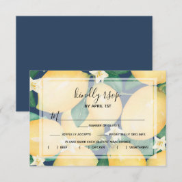 Cartão RSVP Lemons Greenery no Marinho Azul