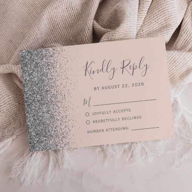 Cartão RSVP Lente Brilhante de Prata Moderna, Rosa (Criador carregado)