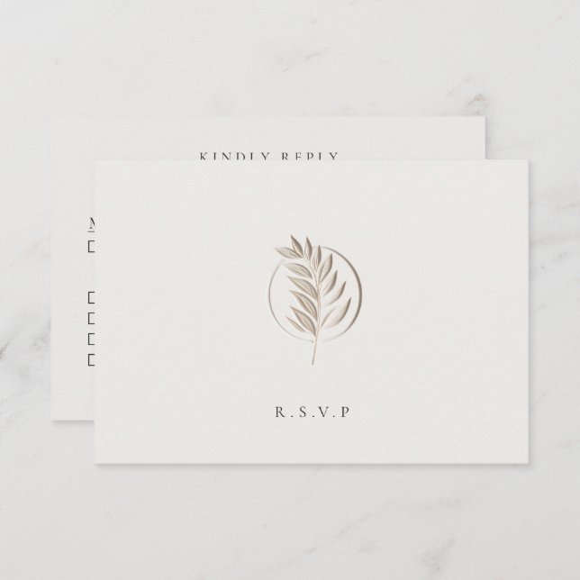 Cartão RSVP Letterpress twig ivory das refeições de casamento  (Frente/Verso)