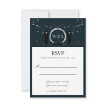 Cartão RSVP LGBTQ de Monograma Azul de Casamento M