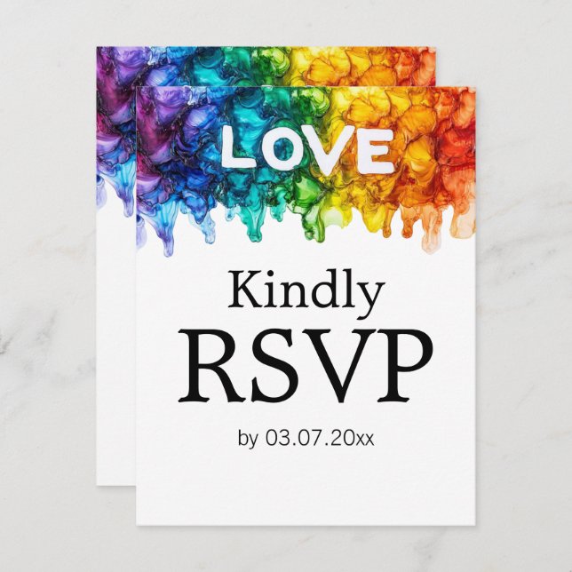 Cartão RSVP 🌈 🐦 LGBTQ Pintado com Casamento de Amor (Frente/Verso)