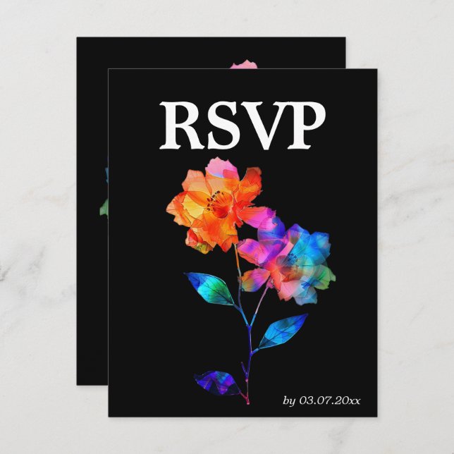 Cartão RSVP 🌈 LGBTQ Soaring Together  Petals & Pride  (Frente/Verso)