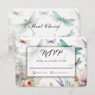 Cartão RSVP Libélulas e Florais Pastéis Casamento