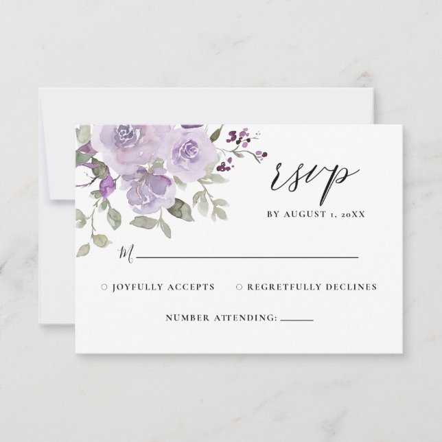 Cartão RSVP Lilac Mauve Dusty Purple Boho Casamento Floral RSV (Frente)