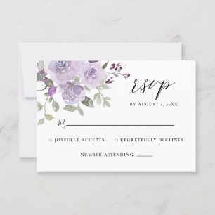 Cartão RSVP Lilac Mauve Dusty Purple Boho Casamento Floral RSV