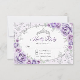 Cartão RSVP Lilac Purple Silver Quinceanera Reply