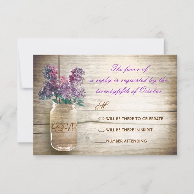 Cartão RSVP lilacs mason jar casamento vintage rsvps (Frente)