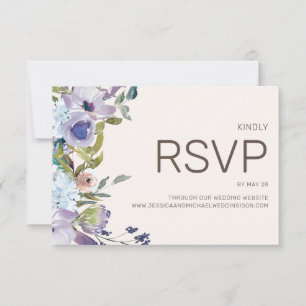 Cartão RSVP Lilás Azul Empoeirado Boho Floral Aquarela Casamen