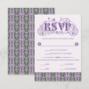 Cartão RSVP Lilás Elegante de Arte Nova Cardo
