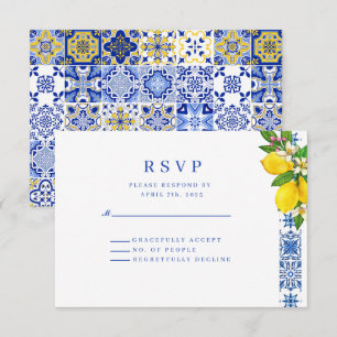 Cartão RSVP Limão mediterrânico Elegante e Casamento Azul