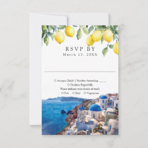 Cartão RSVP Limões de Aquarela Santorini Casamento Grego