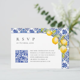 Cartão RSVP Limões do Mediterrâneo Azulejos azuis Código QR de