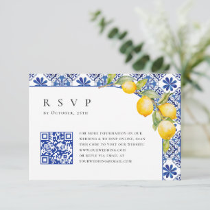 Cartão RSVP Limões do Mediterrâneo Azulejos azuis Código QR de