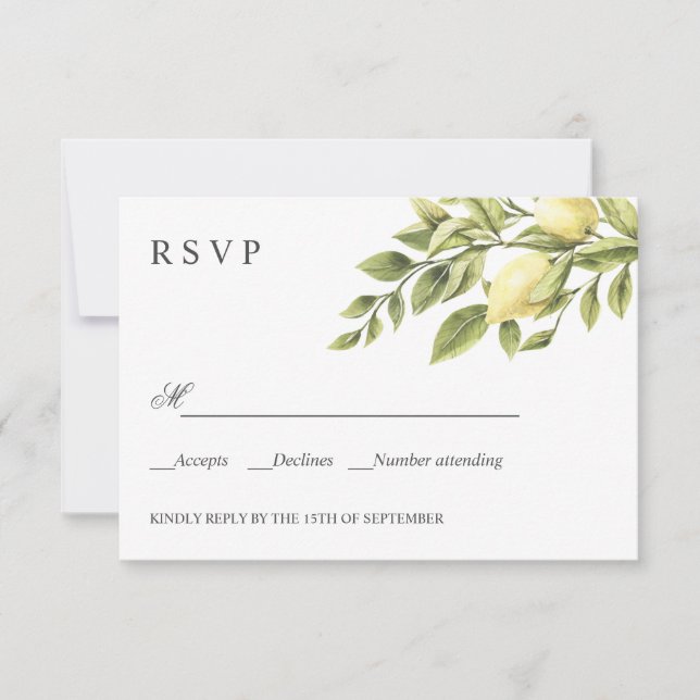Cartão RSVP Limões | Verde | VP Clássico de WEDDING Chic (Frente)