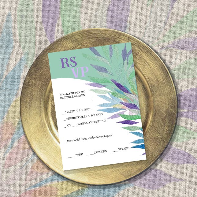 Cartão RSVP Linda Belo Blue Boho Floral Watercolor (Criador carregado)