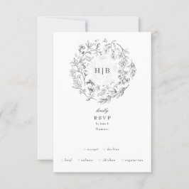 Cartão RSVP Linda opção Floral Monograma esboçado Terra 4