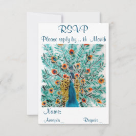 Cartão RSVP Linda Penas de Peacock Arte de Pássaros