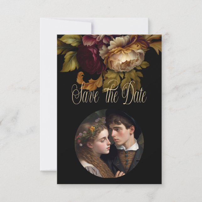 Cartão RSVP Linda Romântica Dark Velho Mundo Floral (Frente)