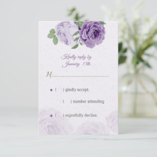 Cartão RSVP lindas flores roxas folhas verdes botânicas RS