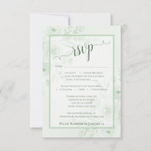 Cartão RSVP Lindas Peônias em Aquarela Boho Verde Salvia Casam