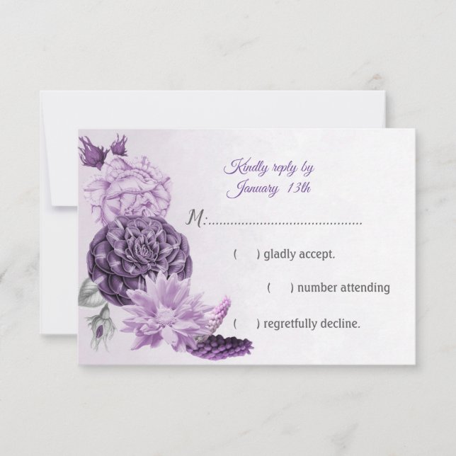 Cartão RSVP lindíssimas flores roxas (Frente)