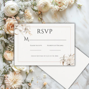 Cartão RSVP Lindo Casamento Floral Simples Bege Moderno