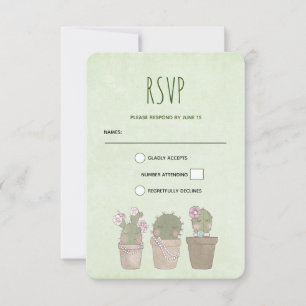Cartão RSVP Lindo Trio de Cactus Sorrindo em Design Aquarela