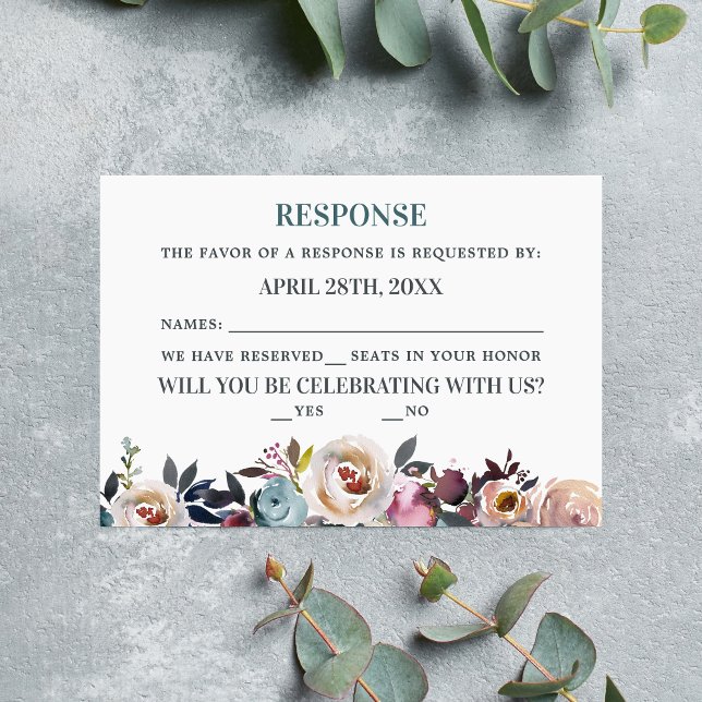 Cartão RSVP Lindos Blooms Floral Primavera Pastel Teal (Criador carregado)