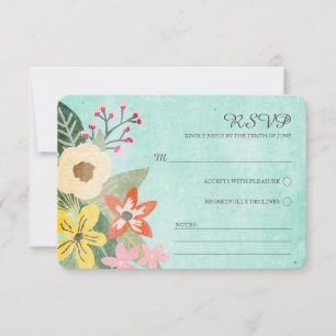 Cartão RSVP Lindos Blooms Watercolor RSVP/Aqua