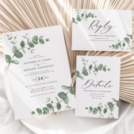 Cartão RSVP Lindos e delicados detalhes do casamento do eucali