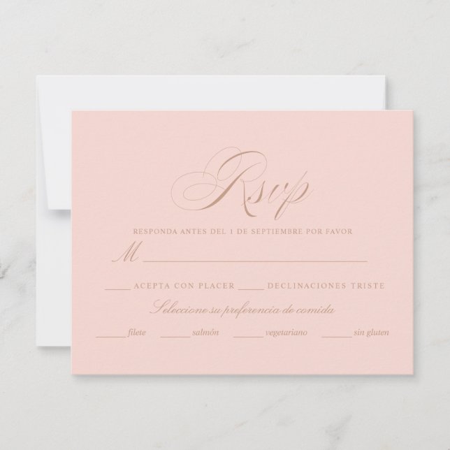 Cartão RSVP Língua espanhola Nuestra Boda Pink (Frente)