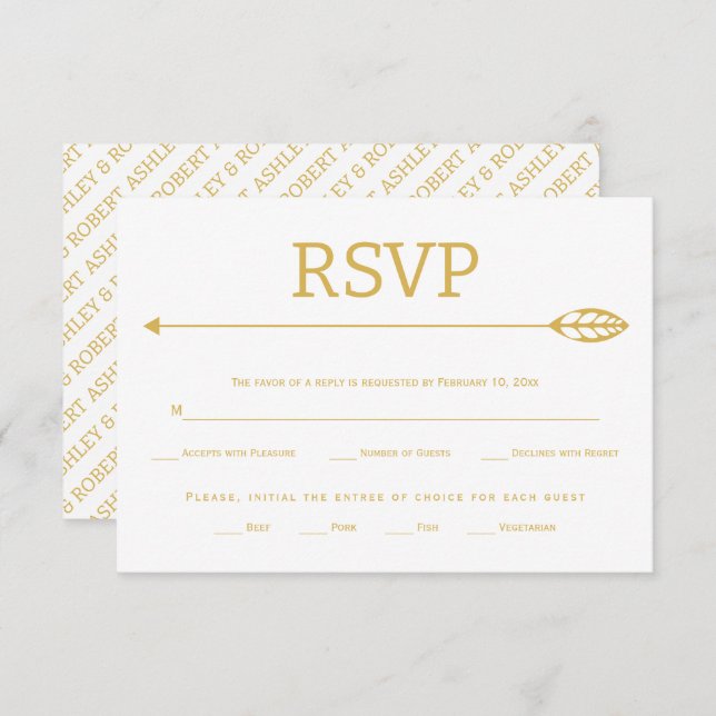 Cartão RSVP Linha de ouro moderna com casamento de folhas e fl (Frente/Verso)