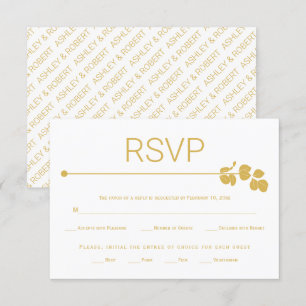 Cartão RSVP Linha de ouro moderna e galho com folhas casamento