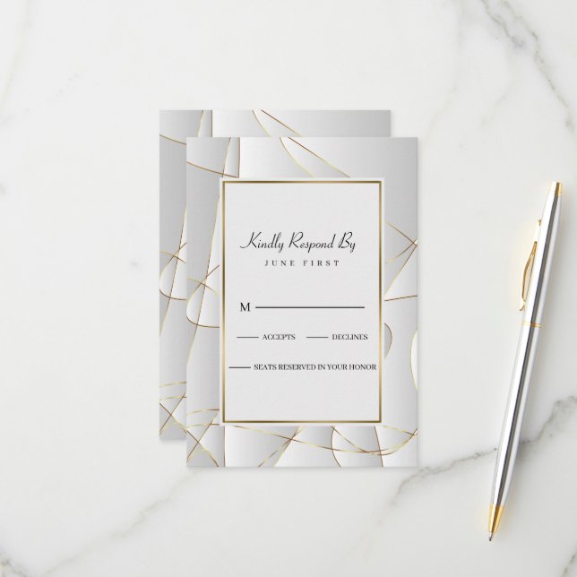 Cartão RSVP Linhas de Ouro do Art Deco (Frente/Verso In Situ)