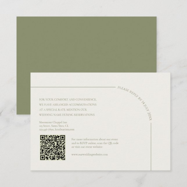 Cartão RSVP Linho e Verde Salvia com Código QR Boho Minimalist (Frente/Verso)