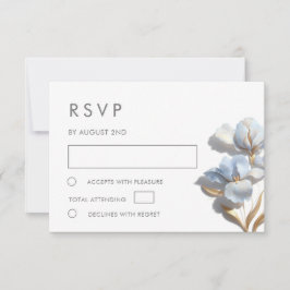 Cartão RSVP Lírio em Baixo-relevo Azul Dourado Estilizado Flor