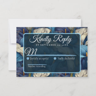 Cartão RSVP Lírios-de-água Azuis Lindos Pétala Casamento Vinta