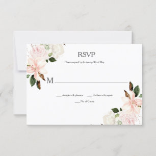 Cartão RSVP Lírios, Magnolias, Peonias, Rosa e Branco