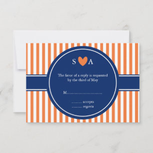 Cartão RSVP Listras alaranjadas e brancas do monograma com
