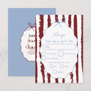 Cartão RSVP Listras Caprichosas Casamento Pintado à Mão Escrit