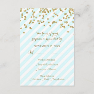 Cartão RSVP Listras de azul-céu Dourados dos confetes que