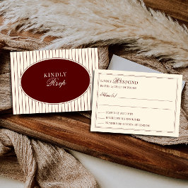 Cartão RSVP Listras de Marfim de Borgonha Oval Dinheiro Antigo