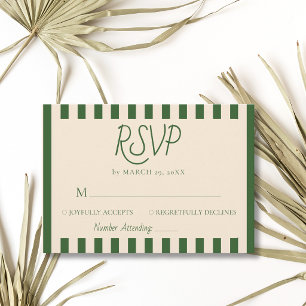 Cartão RSVP Listras Verdes Garrafa Retro Minimalista Casamento