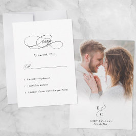 Cartão RSVP Logotipo Mínimo de Monograma de Casamento de Foto 